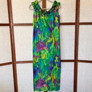 Vintage Liberty House 1960s/1970s Hawaiian Bright Tie Dye Watercolor Dress - S